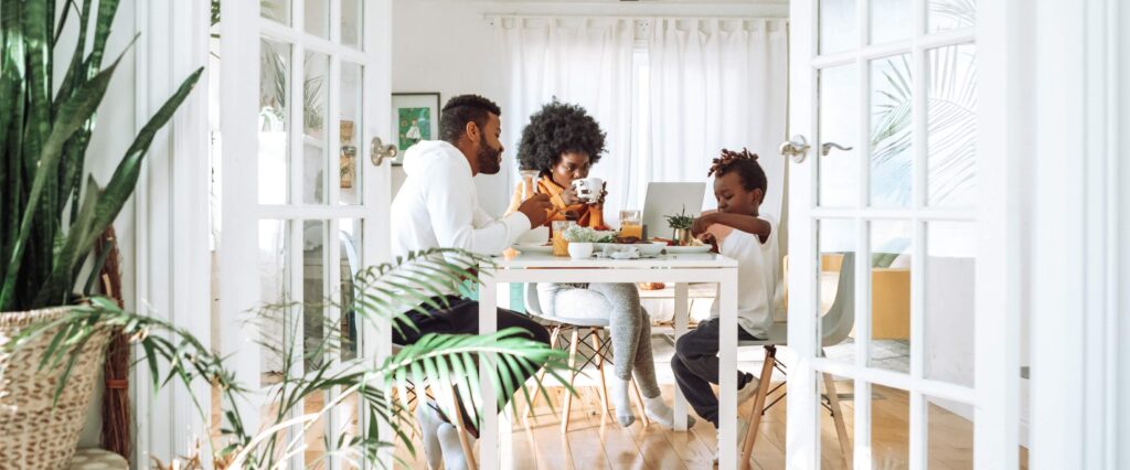 Family eating at a table